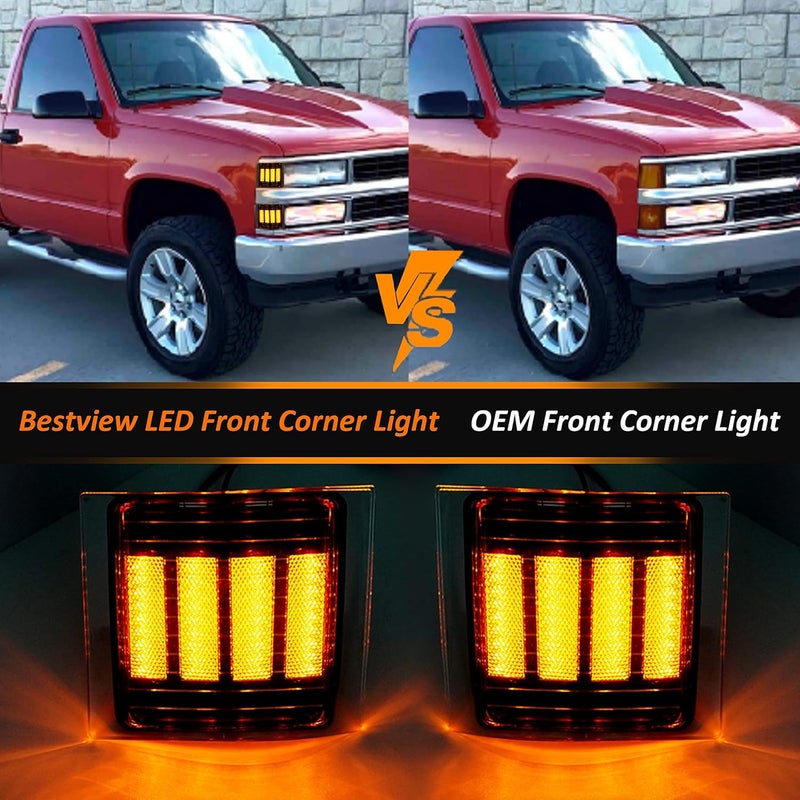 Best View Side Marker Turn Signal Lights LED Corner Light Assembly, Chrome Housing Clear Lens for Chevy C/K C10 Pickup Truck 1500 2500 3500 1994-1998 Silverado Tahoe, Dynamic Amber, Pack of 4 - Image 3